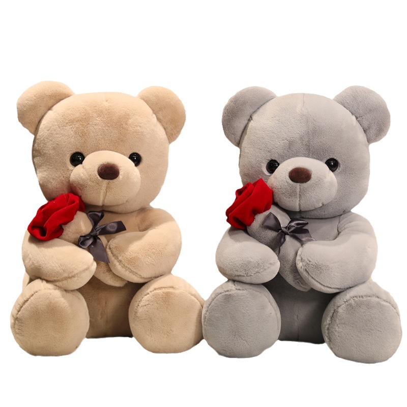 Boneka mainan beruang Teddy bunga mawar berbulu halus berkualitas tinggi