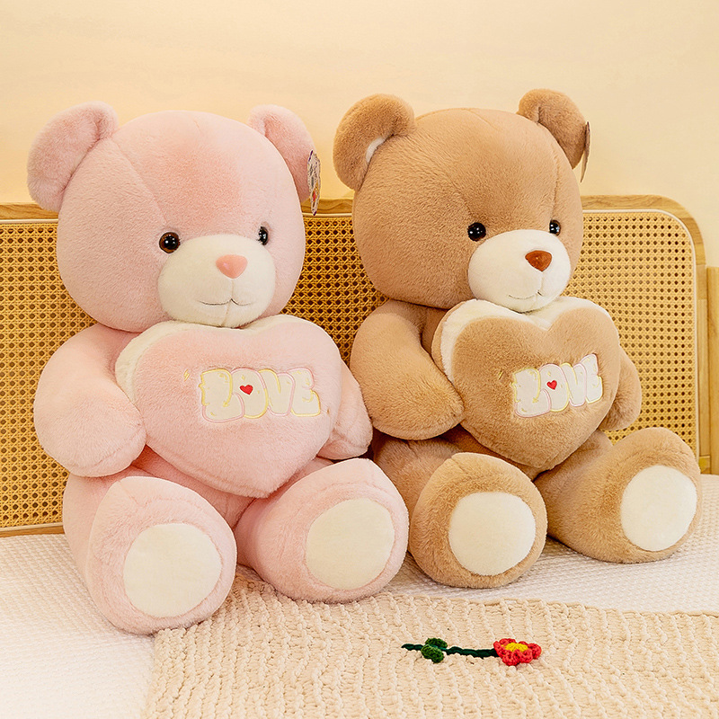 Վարդագույն պլյուշ լցոնված Fluffy Love Teddy Bear խաղալիք տիկնիկ ընկերուհու նվեր