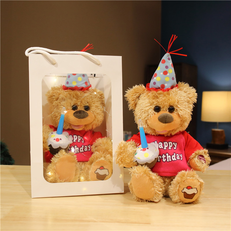 Aangepaste pluche gevulde teddybeer muziekspeelgoed voor verjaardag met Gifr-tas