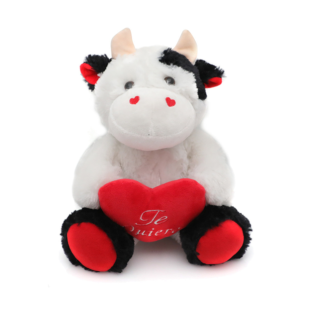 Valentins Day vaca esponjosa suave animal oem peluche juguete relleno de fábrica con corazón