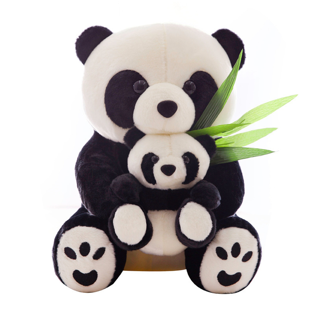 YD-BD072 Panda Classic Animal Plush Mascot s dieťaťom a bambusovým listom