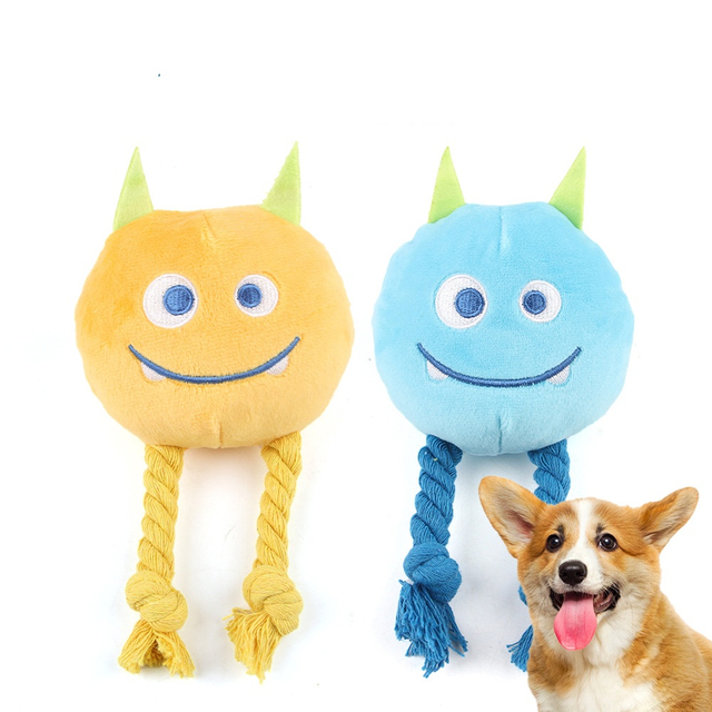 Yd-bd016 pakyawan maliit na halimaw malambot na plush na may burda ng alagang hayop na supply ng aso squeaky na mga laruan na may cotton lubid