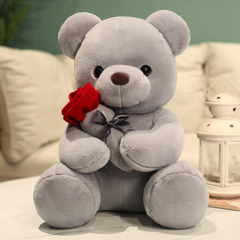Boneka mainan beruang Teddy bunga mawar berbulu halus berkualitas tinggi