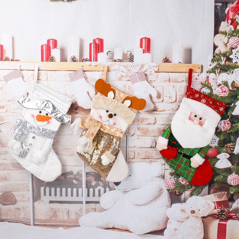 2024 Nuevo juguete dorado de felpa calcetines decoraci&oacute;n de &aacute;rbol de Navidad bolsa de dulces