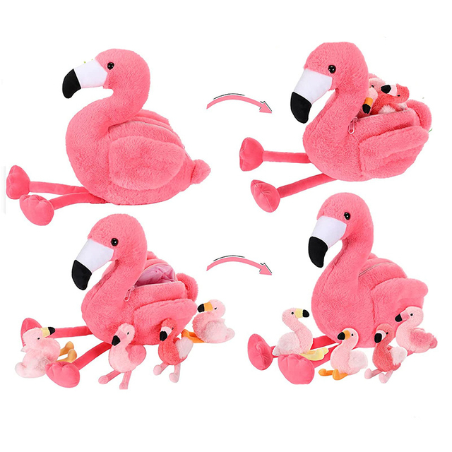 Cadou Copii Pluș Umplut Desene Animat Set Jucării Flamingo Roz Papusa Depozitare