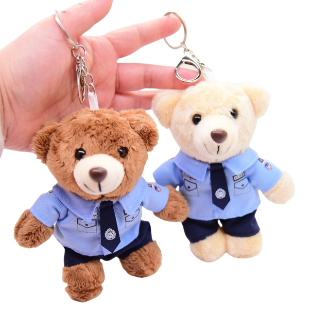 Custom Plüsch ausgestopfte Cartoon Polizei Teddy Bear Puppenspielzeug Schlüsselbund