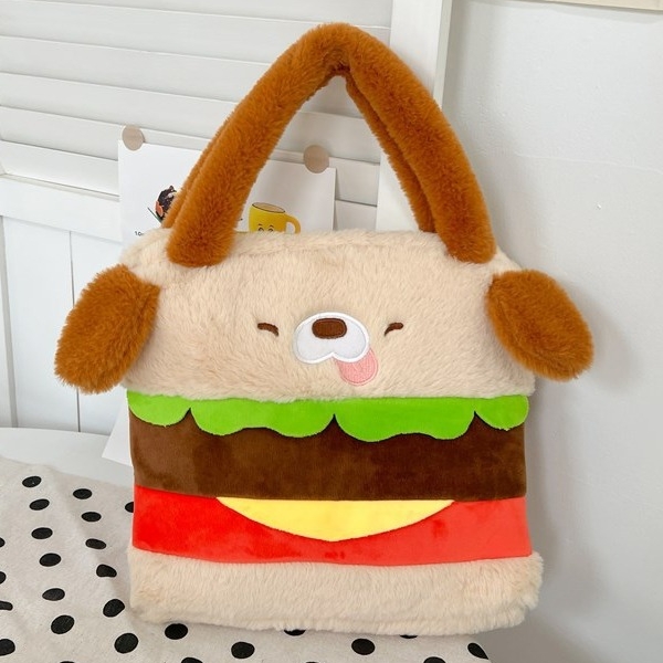Viverra Girl Donum Plush Stuffed Hamburger Dog Toy Handbag