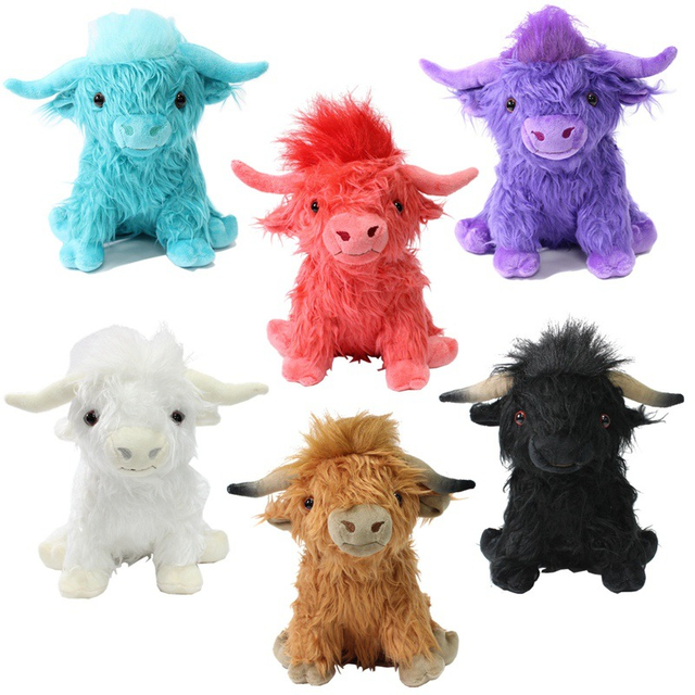 2024 Neues, gepelzte pelzige Highland Cowsimulierte Spielzeugpuppe