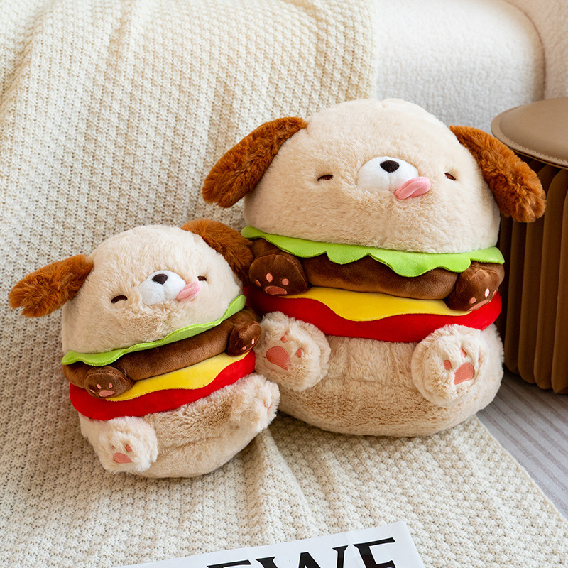Creative Plush Stuffed ကာတွန်း ချစ်စရာ ဟမ်ဘာဂါ ခွေးရုပ် အရုပ်