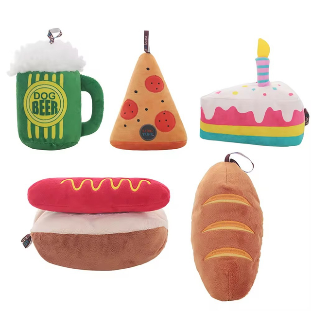 Cadeau d'anniversaire pour animaux de compagnie, vente en gros de haute qualit&eacute;, g&acirc;teau alimentaire en peluche, jouet pour chien qui couine