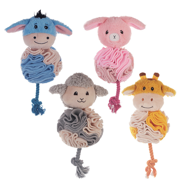 រូបសញ្ញាផ្ទាល់ខ្លួន Pet Plush Stuffed Cartoon Animal Dog Chew Squeaky Cotton Rope Toy