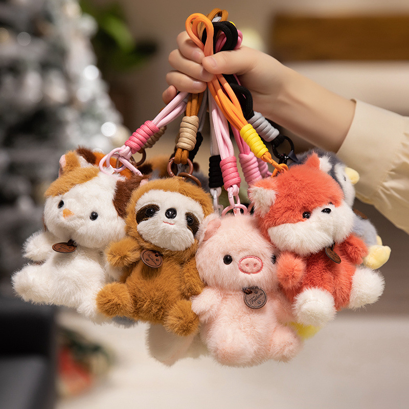 လက်ကား Plush Stuffed Fluffy Cute Animal Series Toy Doll Keyring