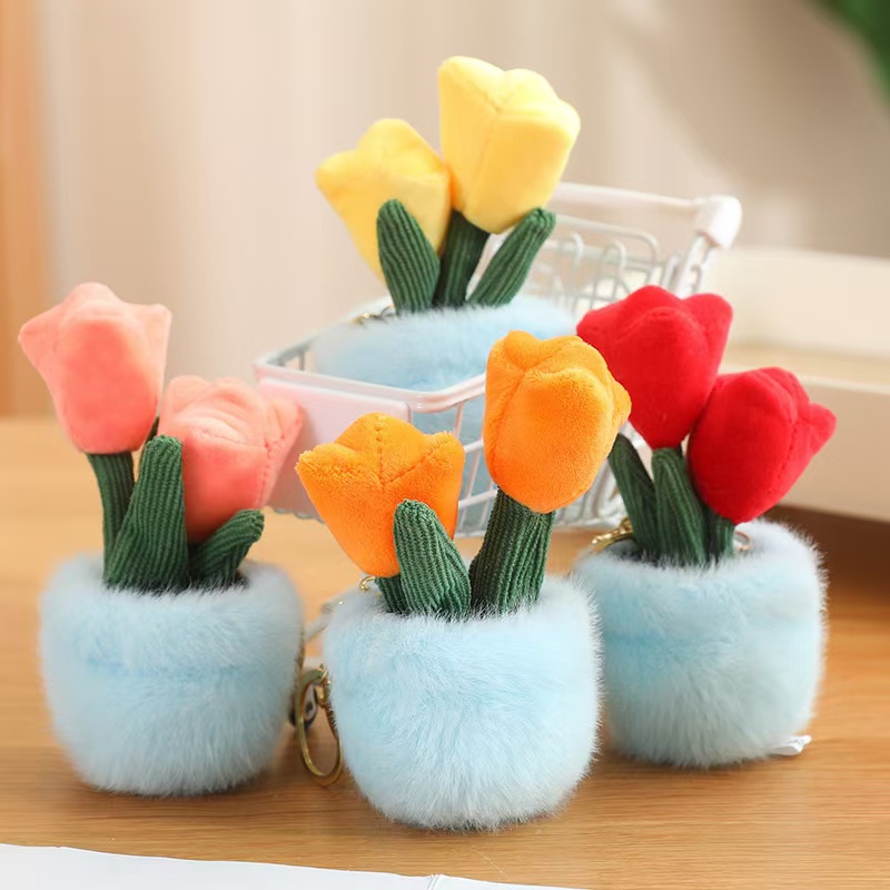 Vlastn&iacute; plyšov&yacute; plněn&yacute; kreslen&yacute; chlupat&yacute; tulip&aacute;nov&yacute; květinov&yacute; př&iacute;věsek na kl&iacute;če