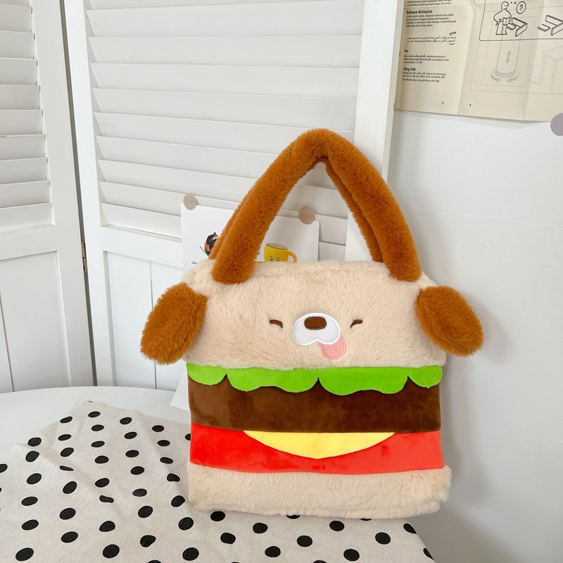 Viverra Girl Donum Plush Stuffed Hamburger Dog Toy Handbag