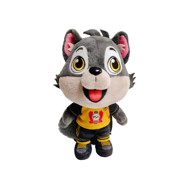 Grys ​​Sagte Smiling Wolf Plush Geskenke Groothandel Gelukbringer Diere Speelgoed