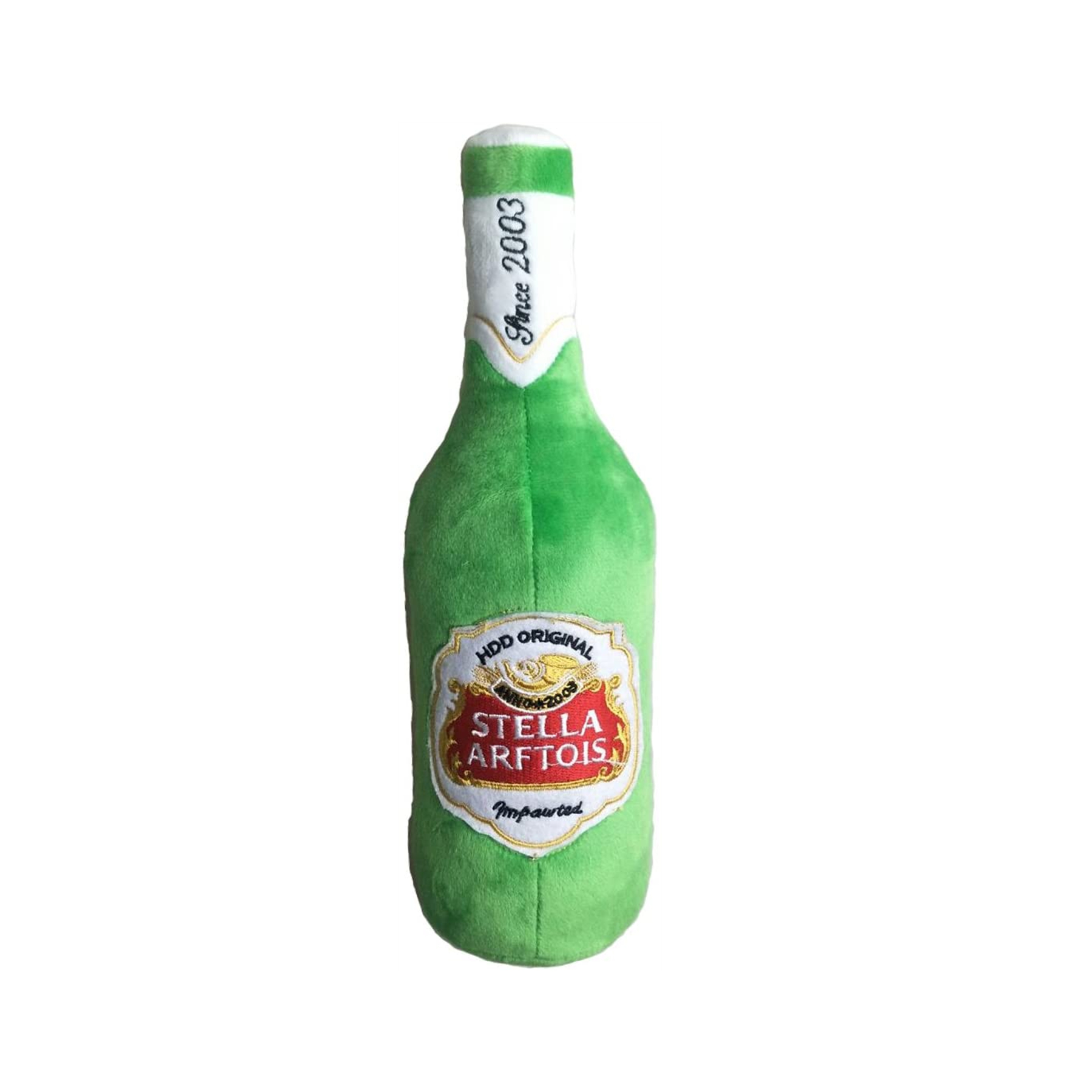 Juguete de encargo relleno suave de la felpa de la forma de la botella del perro con el chirriador