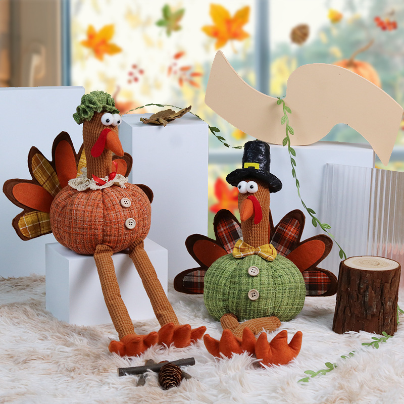 Thanksgiving Day dekoration Plys udstoppet lange ben tegneserie kalkun leget&oslash;jsdukke