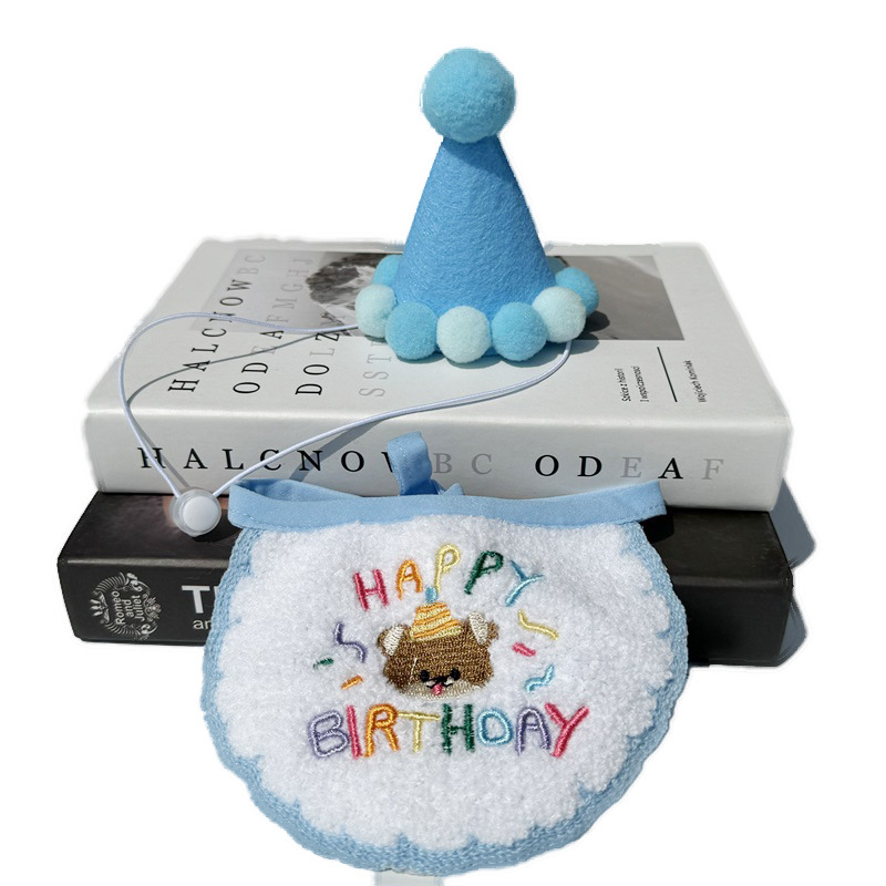Cappello in peluche con decorazione personalizzata per compleanno di animali domestici, con bavaglini