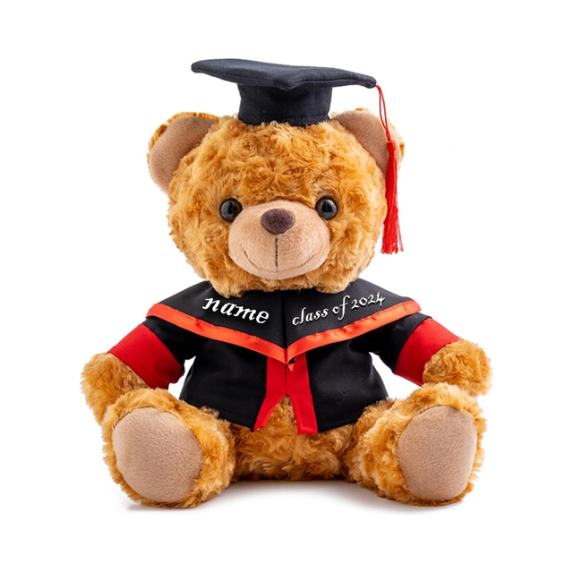 Ariu i diplomimit me diploma të mbushura me lodra të buta të kafshëve prej pelushi