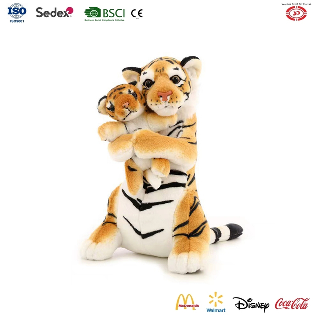 YD-BD065 Žltý tigrový lesný zviera Plush Plush Custom Simulation Toy Wth Joey