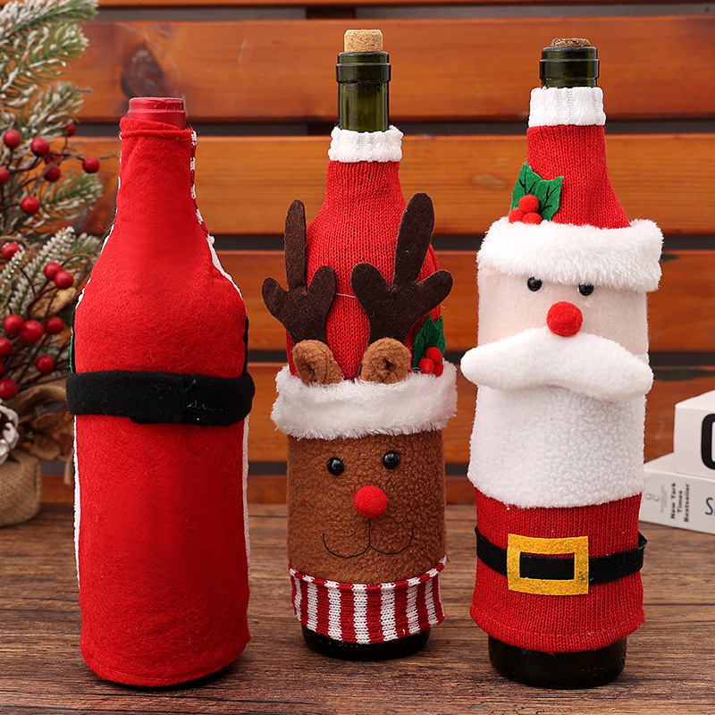 Sulam Tersuai Hiasan Parti Krismas Penutup Botol Wain Berkait Kreatif