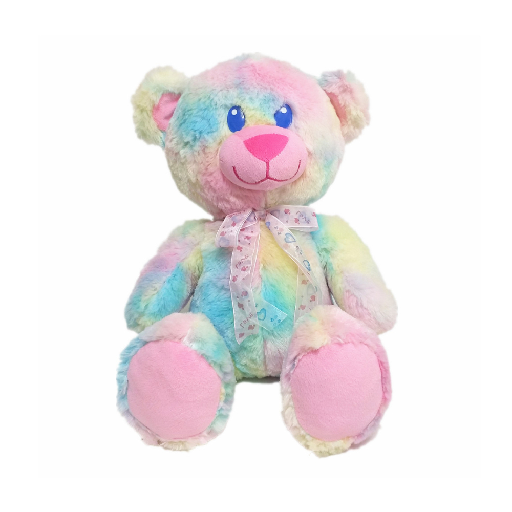 Juguete personalizado animal del oso de peluche del regalo de los ni&ntilde;os de la felpa suave y esponjosa del arco iris que se sienta