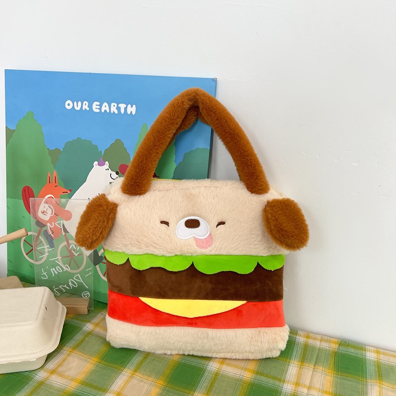 Viverra Girl Donum Plush Stuffed Hamburger Dog Toy Handbag