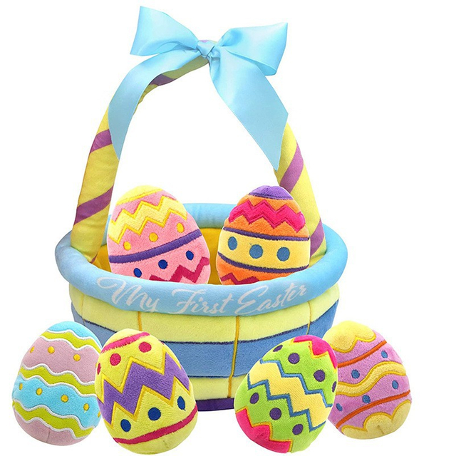 Ensemble de jouets de P&acirc;ques en gros, œufs de P&acirc;ques en peluche avec panier