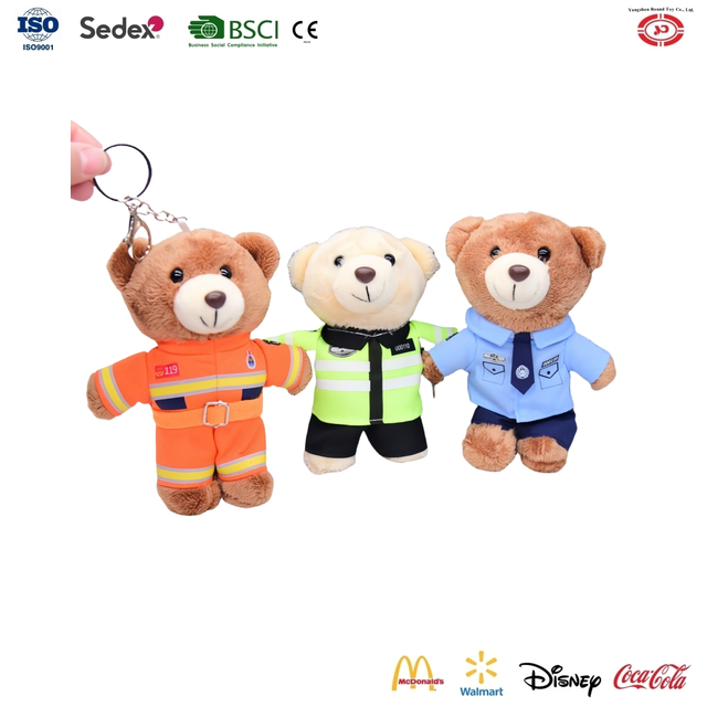 YD-BD076 MINI POLICEME TEDDY ARI ARUND Dhurata Uniforme e Keychain Lodra Keychain