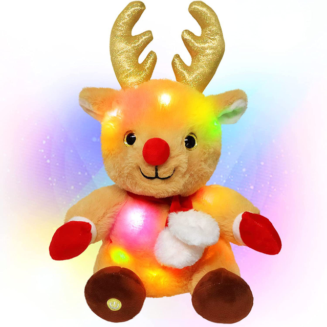 Christmas Electric Laruan Plush Stuffed Moose Doll na may LED Light