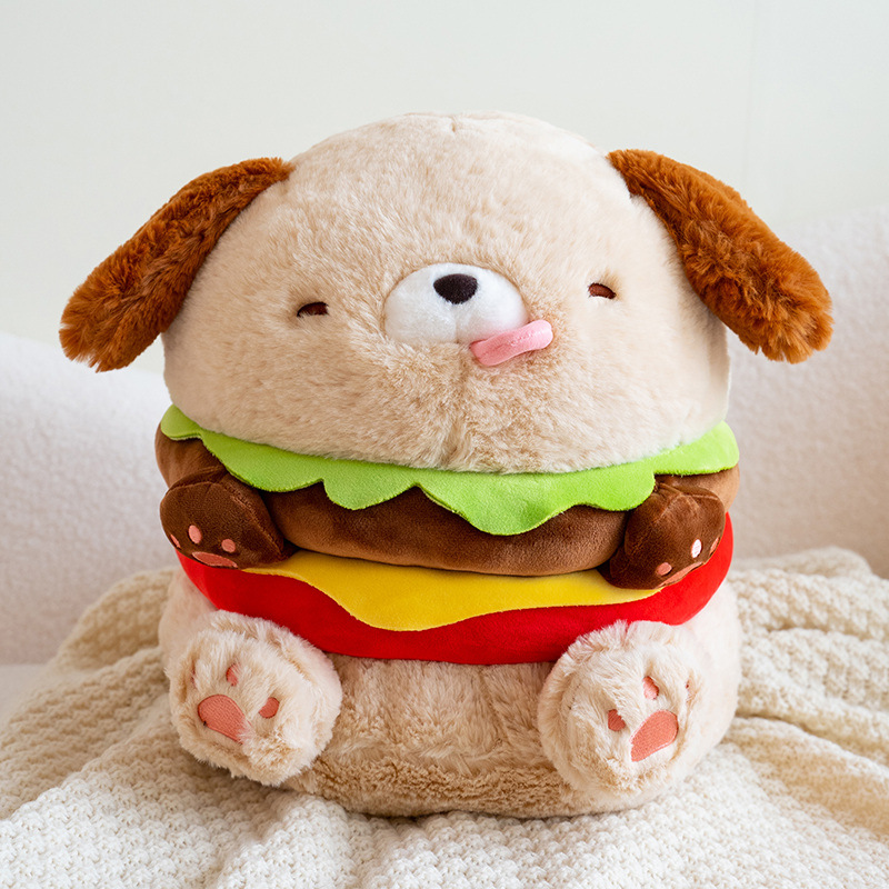 Creative Plush Stuffed ကာတွန်း ချစ်စရာ ဟမ်ဘာဂါ ခွေးရုပ် အရုပ်