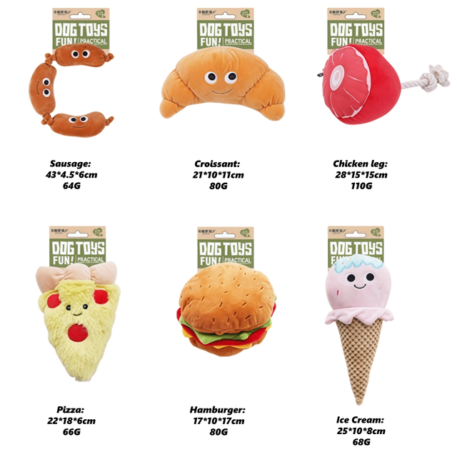 Festa per cani, design gustoso, hamburger, morbido peluche, giocattoli gommosi cigolanti