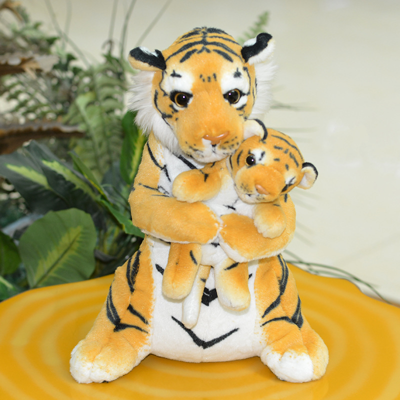 YD-BD065 Mainan Simulasi Tersuai Mewah Haiwan Hutan Harimau Kuning Bersama Joey