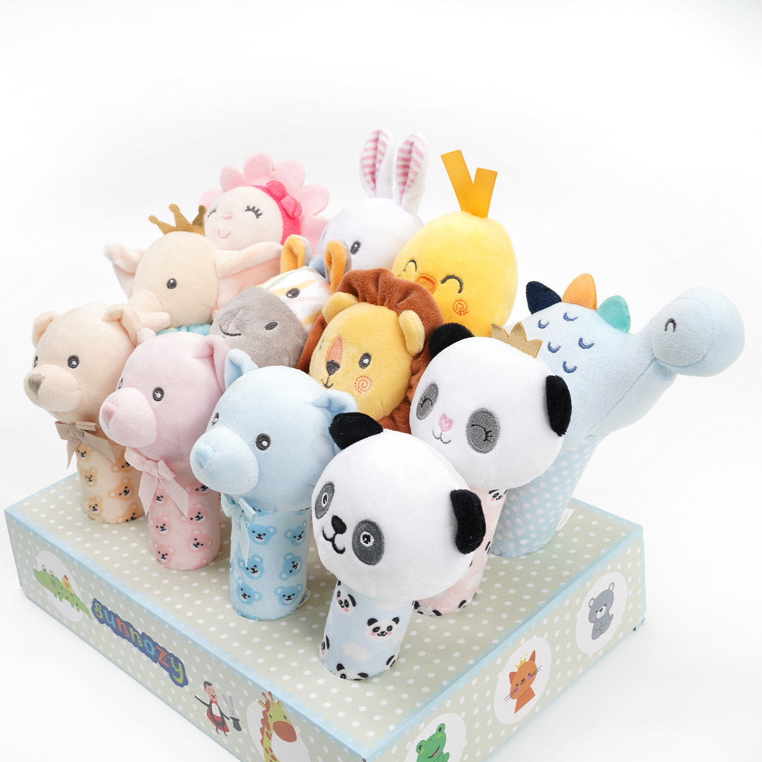 Baby Toy Set Plush Stuffed Cartoon Squeaky Hand Crank Child Sleeping Toys