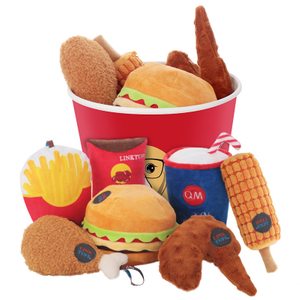 Offre sp&eacute;ciale peluche peluche nourriture pour animaux de compagnie famille seau poulet frit chien &agrave; m&acirc;cher jouet grin&ccedil;ant