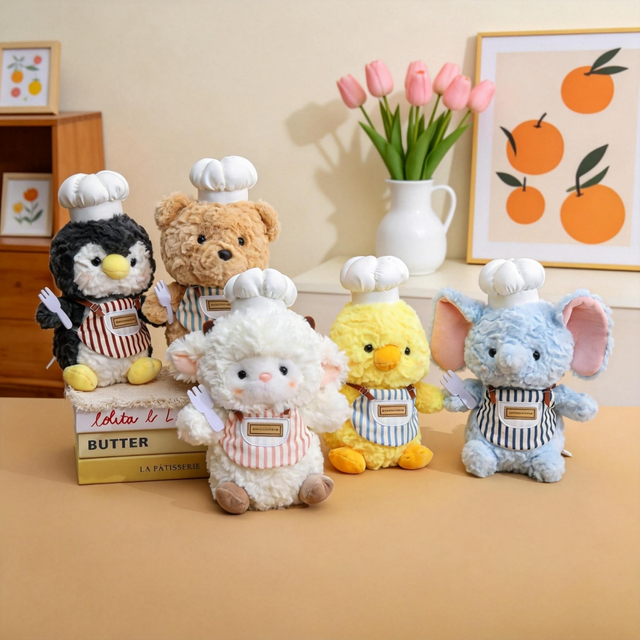 Leuke Chef Animal Plush Dolls Zacht gevuld speelgoed voor kindercadeaus