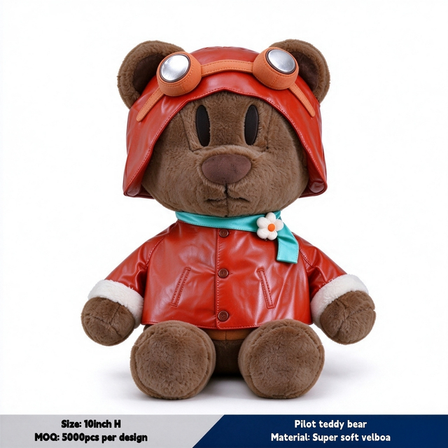 Vintage Pilot Brown Teddy Bear Custom Plush Toy gift for Kids